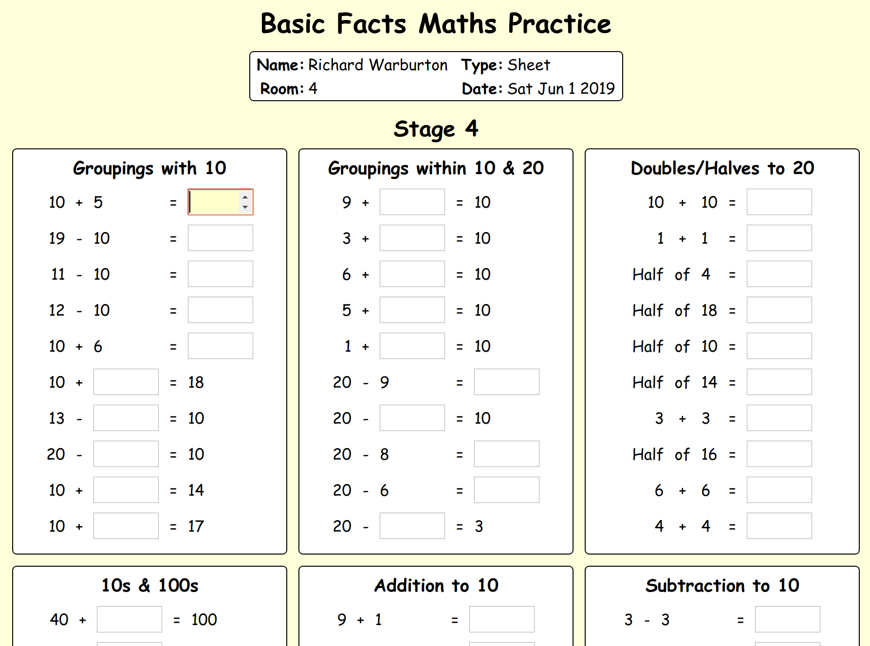 Basic Facts Screenshot
